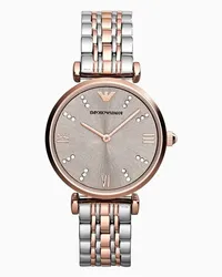 Emporio Armani OFFICIAL STORE Orologio Da Donna A Due Sfere Con Bracciale In Acciaio Bicolore Argento