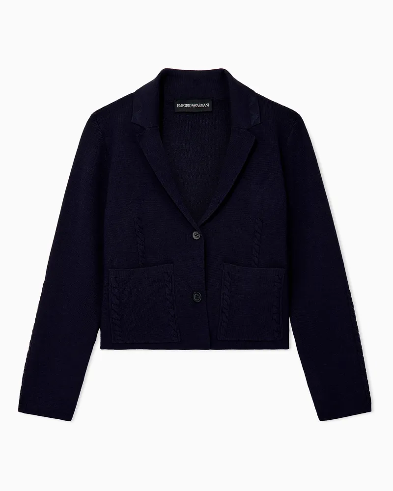 Emporio Armani Blazer in maglia di viscosa con dettagli intrecciati Blu