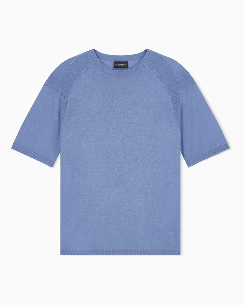 Emporio Armani Pullover rasato in lyocell e lana vergine con seta Azzurro