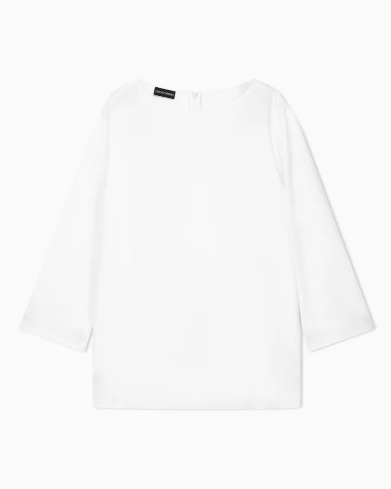 Emporio Armani Blusa envers satin con maniche 3/4 e scollo tondo Bianco