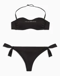 Emporio Armani OFFICIAL STORE Bikini Con Fascia Imbottita In Lycra Con Logo Micro Borchie Nero