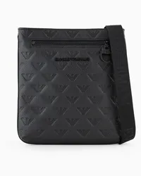 Emporio Armani OFFICIAL STORE Tracolla Piatta In Pelle Embossed Eagle All Over Nero