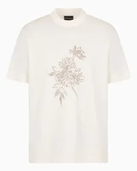 Emporio Armani OFFICIAL STORE T-shirt In Jersey Misto Lyocell Con Ricamo Floreale Asv Beige