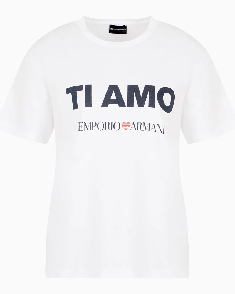 Emporio Armani T-shirt in jersey stampa Ti amo ASV Bianco
