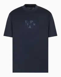 Emporio Armani OFFICIAL STORE T-shirt Con Ricamo E Stampa Lettering In Jersey Misto Lyocell Asv Blu