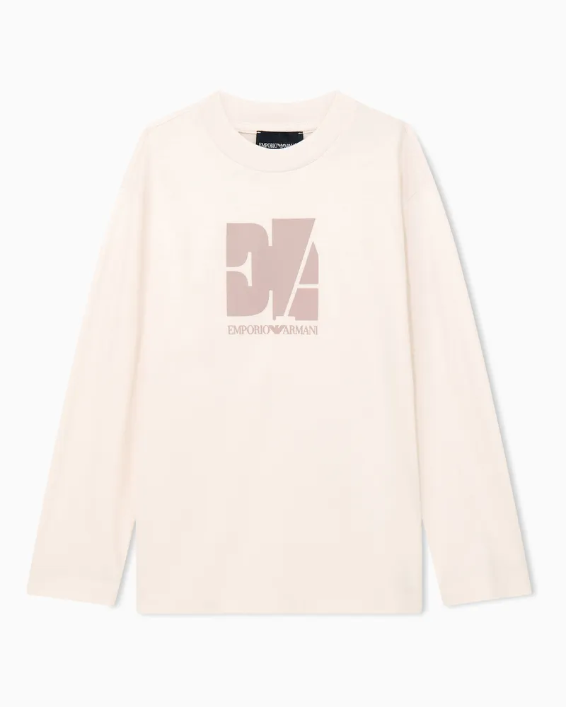 Emporio Armani T-shirt girocollo regular fit in jersey di cotone Beige