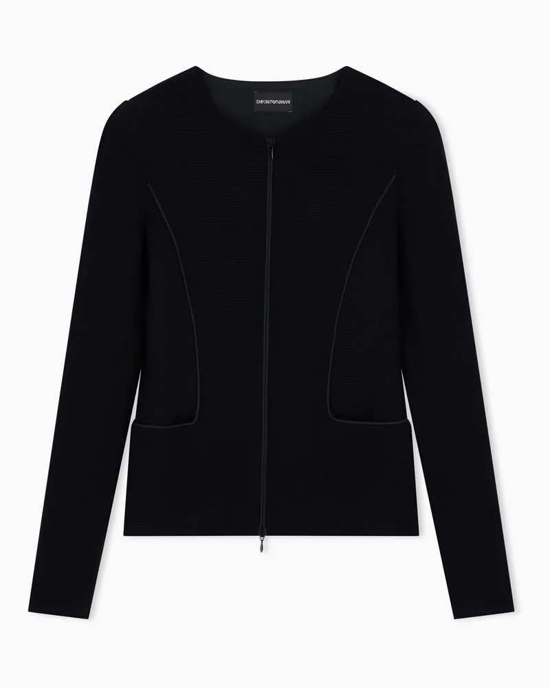 Emporio Armani Blazer slim in jersey ottoman di viscosa con zip Nero