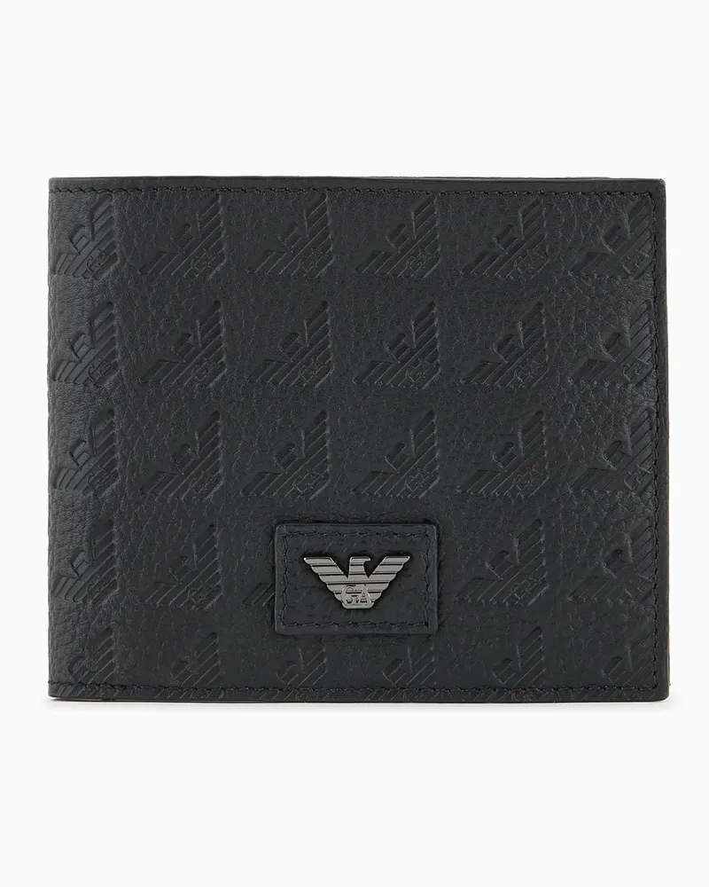 Emporio Armani Portafoglio coin pocket in pelle embossed eagle all over Nero