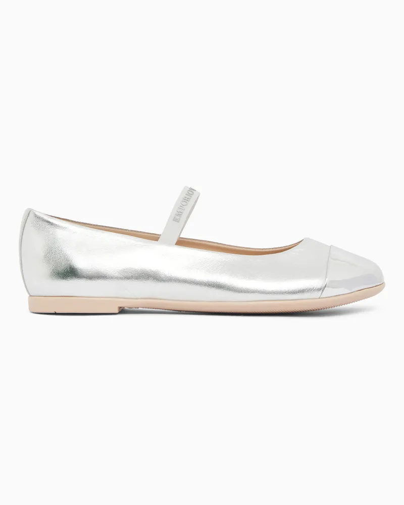Emporio Armani Ballerine in nappa laminata con cinturini elastici Grigio