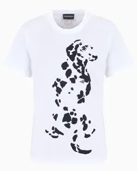 Emporio Armani OFFICIAL STORE T-shirt In Jersey Organico Con Stampa Flock Serie We Love Dogs #26 Asv Bianco