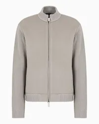 Emporio Armani OFFICIAL STORE Blouson In Maglia A Coste Inglesi Con Dettagli Effetto Beaver Grigio