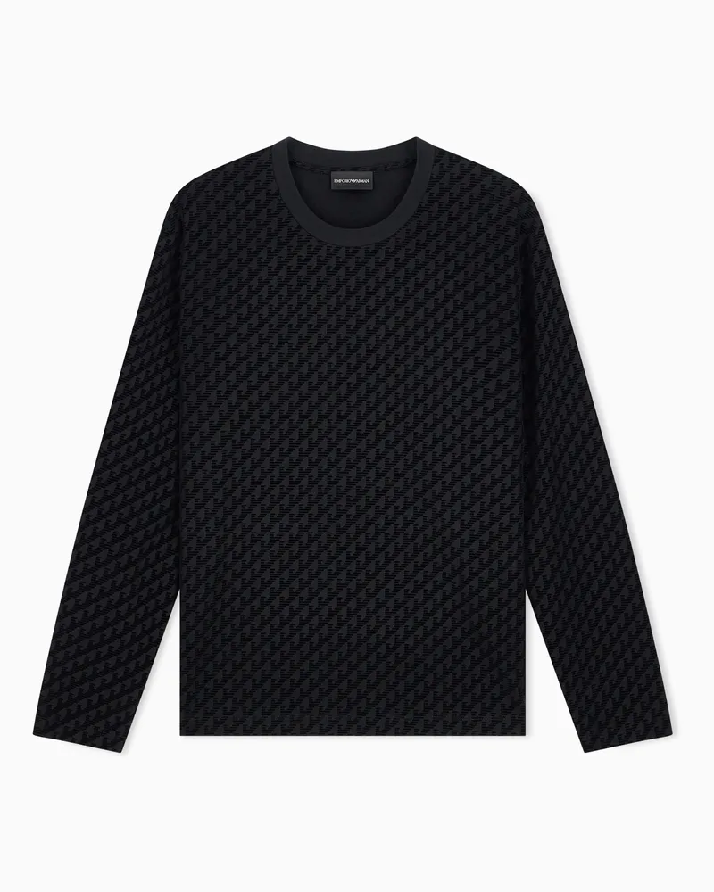 Emporio Armani Maglia in jersey misto lyocell con stampa logo all over Nero