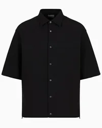 Emporio Armani OFFICIAL STORE Camicia Over Fit A Maniche Corte In Seersucker Tecnico Nero