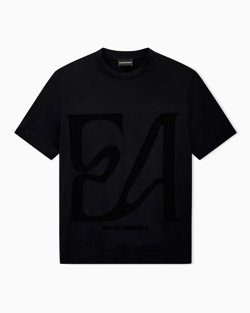 Emporio Armani T-shirt in jersey misto lyocell maxi logo flock Nero