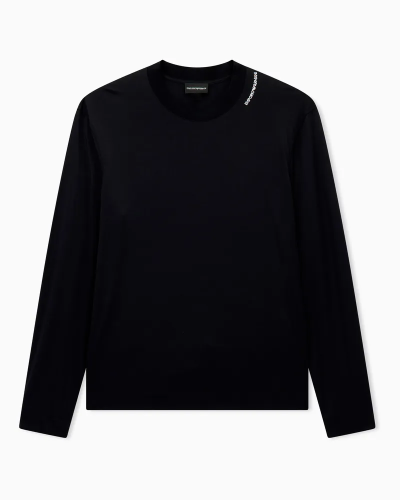 Emporio Armani Maglia in jersey modal con ricamo logo su scollo Nero