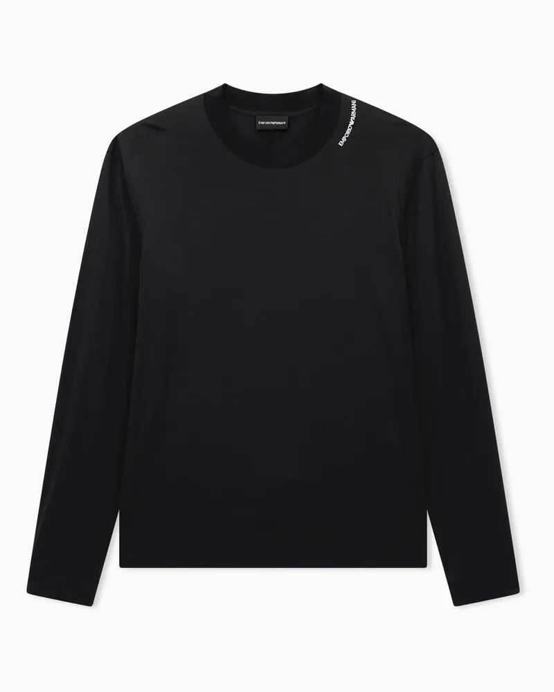 Emporio Armani Maglia in jersey modal con ricamo logo su scollo Nero