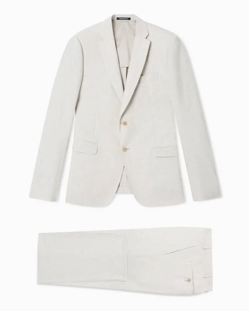 Emporio Armani Abito monopetto in tela di fresco lana con filato stampato Beige