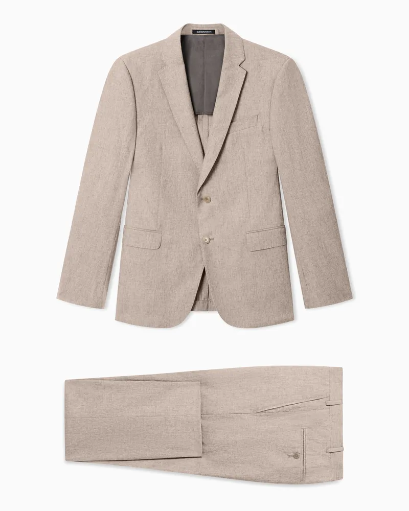 Emporio Armani Abito monopetto in tela di fresco lana con filato stampato Beige