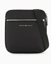 Emporio Armani OFFICIAL STORE Tracolla Piatta In Nylon Jacquard Logo Lettering All Over Nero