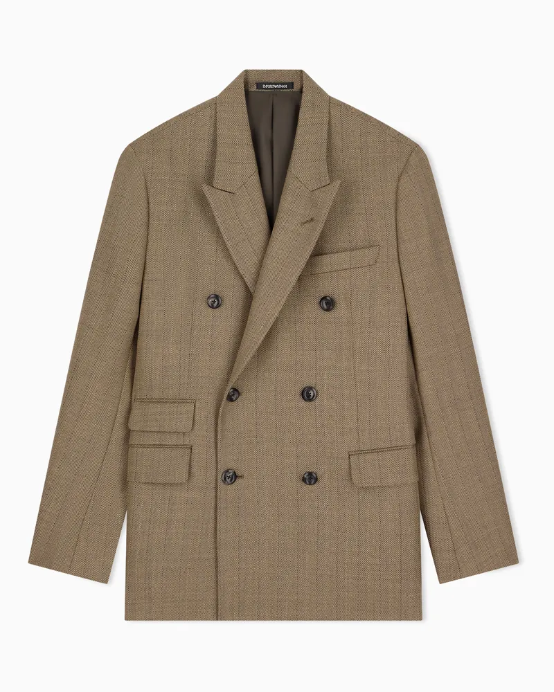 Emporio Armani Blazer foderato in tessuto spigato di lana vergine Beige