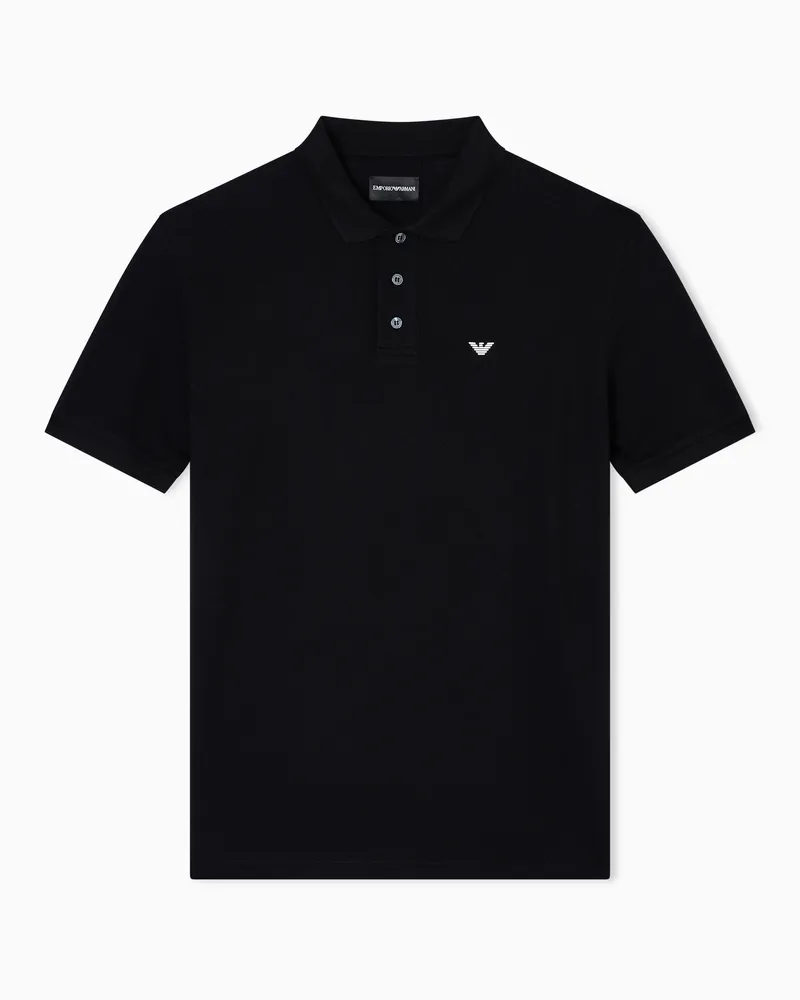 Emporio Armani Polo in piquet mercerizzato con micro eagle Nero