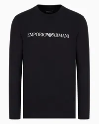 Emporio Armani OFFICIAL STORE Maglia In Jersey Pima Con Stampa Logo Blu