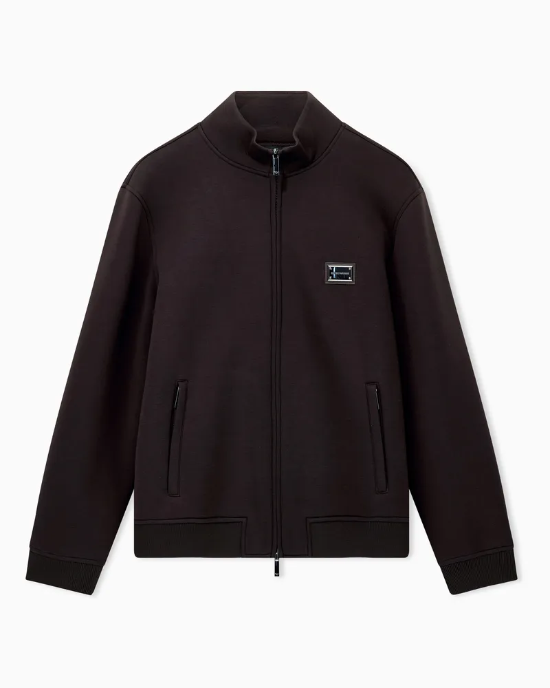 Emporio Armani Felpa full zip in jersey modal con placchetta logo Marrone