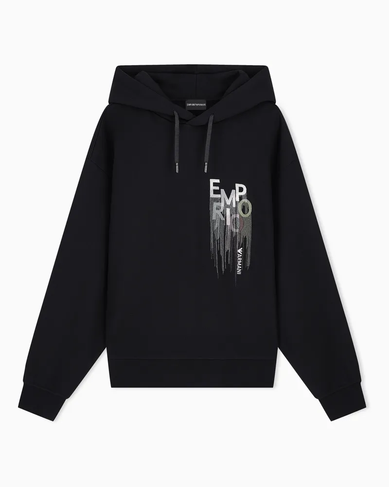 Emporio Armani Felpa con cappuccio in jersey french terry con ricamo kogo Nero