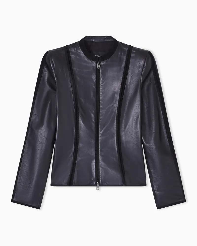 Emporio Armani Giacca in nappa guanteria con piping in suede ASV Nero