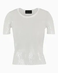 Emporio Armani OFFICIAL STORE Maglia A Coste Con Ricamo Paillettes All Over Bianco