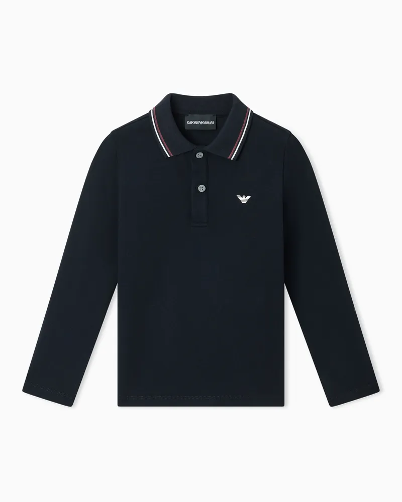Emporio Armani Polo maniche lunghe in piquet stretch con ricamo micro eagle Blu