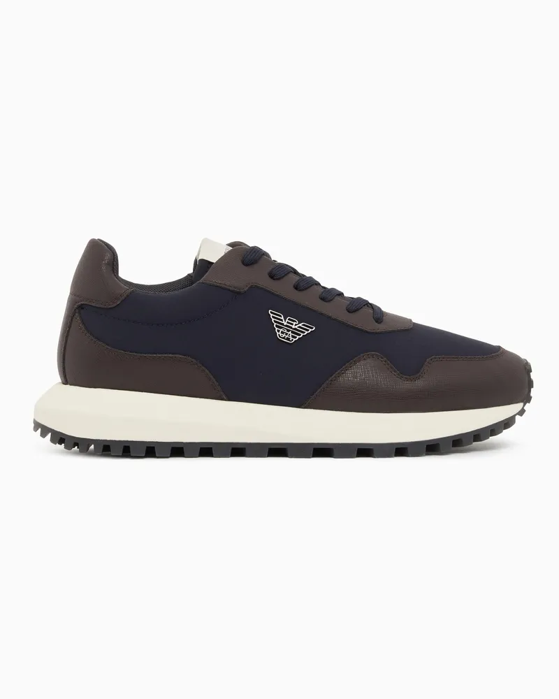 Emporio Armani Sneakers in nylon riciclato con dettagli in saffiano rigenerato Marrone