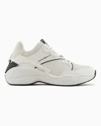 Emporio Armani OFFICIAL STORE Sneakers In Pelle E Suede Con Maxi Suola Bianco