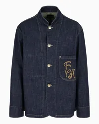 Emporio Armani OFFICIAL STORE Blazer Collo Guru In Denim Trattamento Dirty Con Ricamo Ea Denim