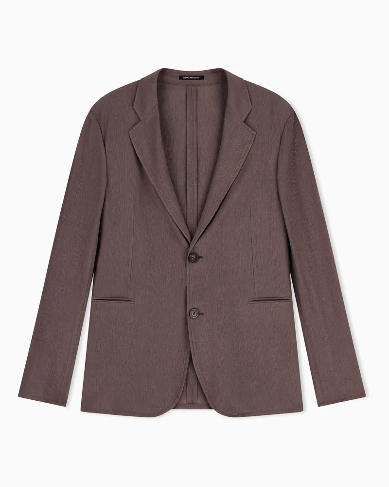 Emporio Armani Giacca monopetto in tessuto crepe effetto wrinkle 3D Marrone