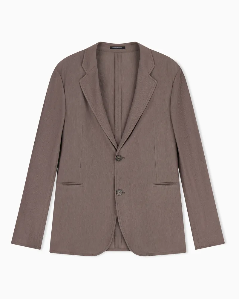 Emporio Armani Giacca monopetto in tessuto crepe effetto wrinkle 3D Marrone