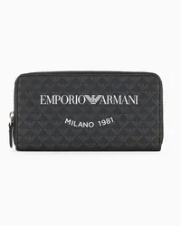 Emporio Armani OFFICIAL STORE Portafoglio Zip Around Eagle All Over E Stampa Logo Milano 1981 Bianco