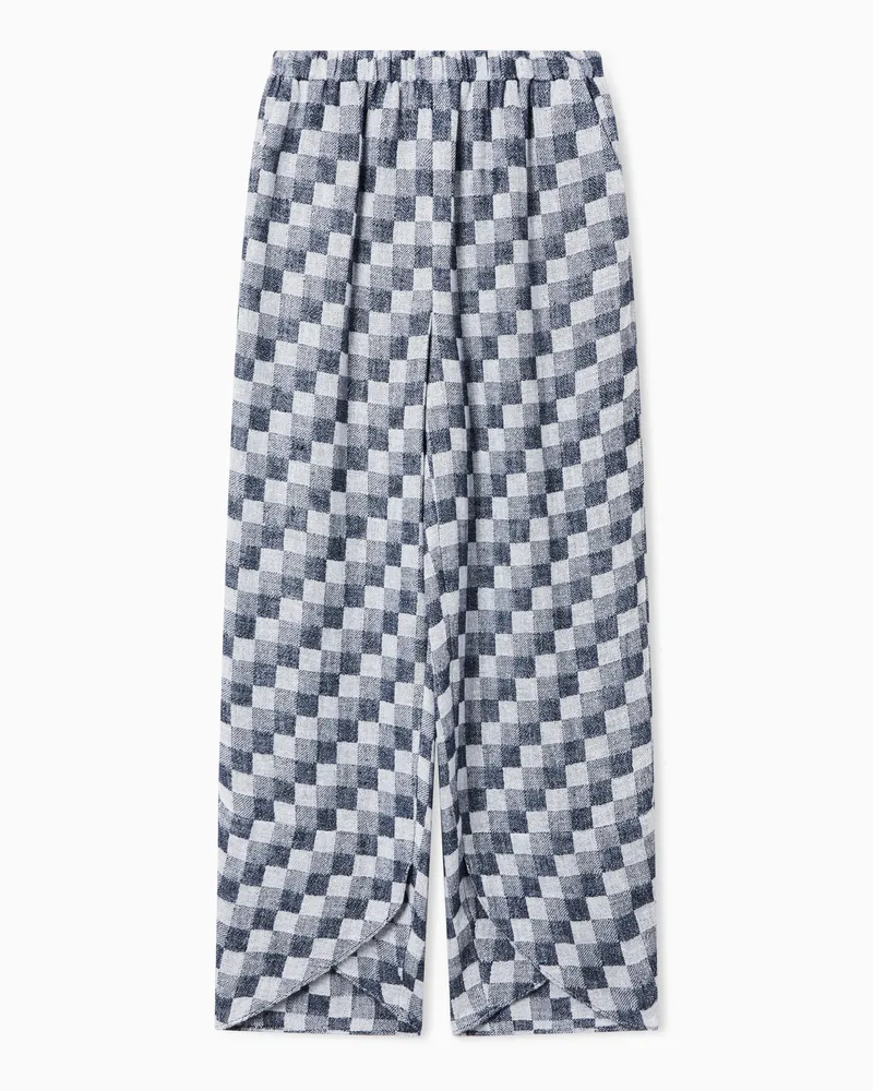 Emporio Armani Pantaloni in garza di lino motivo check Blu