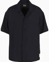 Emporio Armani OFFICIAL STORE Camicia Maniche Corte In Modal Riciclato Con Ricamo  Sustainability Values Capsule Collection Nero