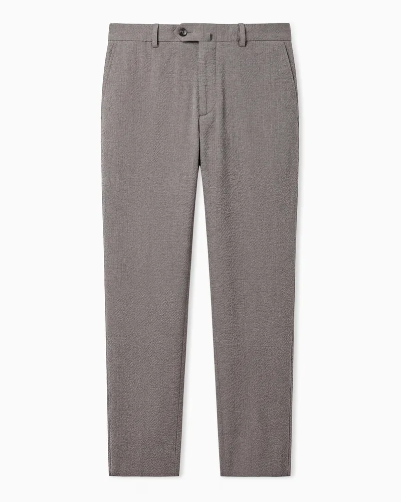 Emporio Armani Pantaloni chino in seersucker stretch di fresco lana Grigio
