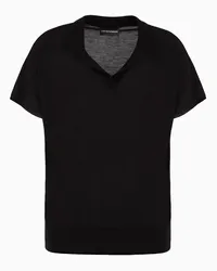 Emporio Armani OFFICIAL STORE Maglia Collo Polo In Misto Lana Vergine E Seta Punto Rasato Calato Nero