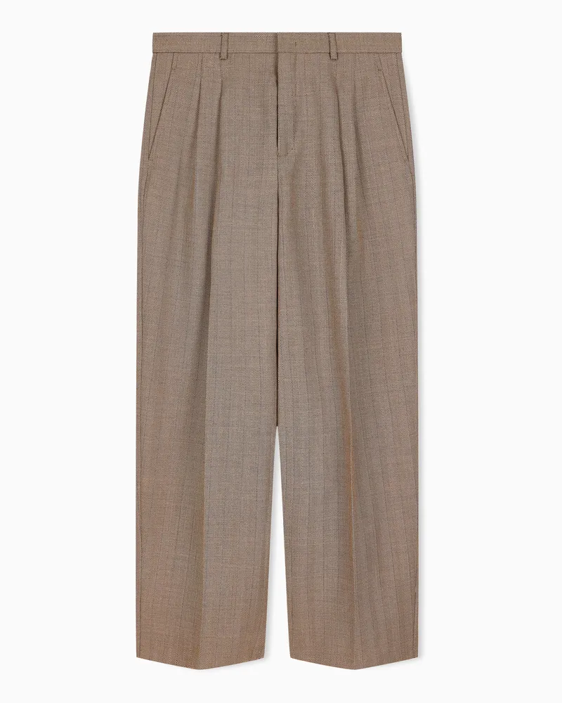 Emporio Armani Pantaloni in tessuto spigato di lana vergine Beige