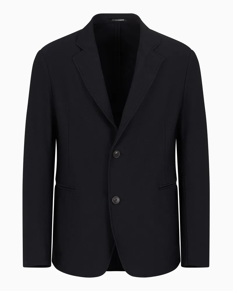 Emporio Armani Giacca monopetto in jersey tecnico micro operato effetto 3D Blu