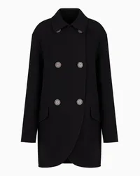 Emporio Armani OFFICIAL STORE Cappotto Doppiopetto Con Fondo Tulipano In Misto Lana Vergine Finish Mosso Nero