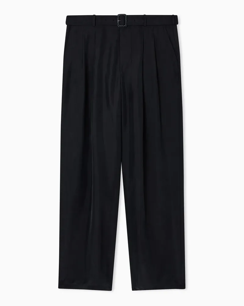 Emporio Armani Pantaloni con cintura in pura seta habutai lavata Nero