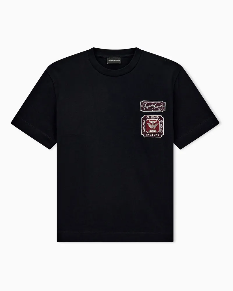 Emporio Armani T-shirt in jersey heavy con patch ricamo logo Nero