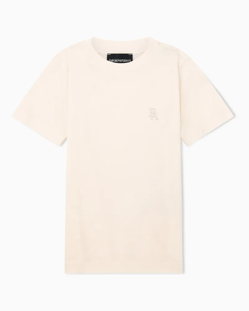 Emporio Armani T-shirt in jersey di lyocell e cotone con logo ricamato Beige
