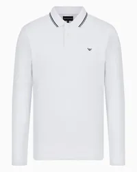 Emporio Armani OFFICIAL STORE Polo Maniche Lunghe In Piquet Stretch Con Ricamo Micro Eagle Bianco