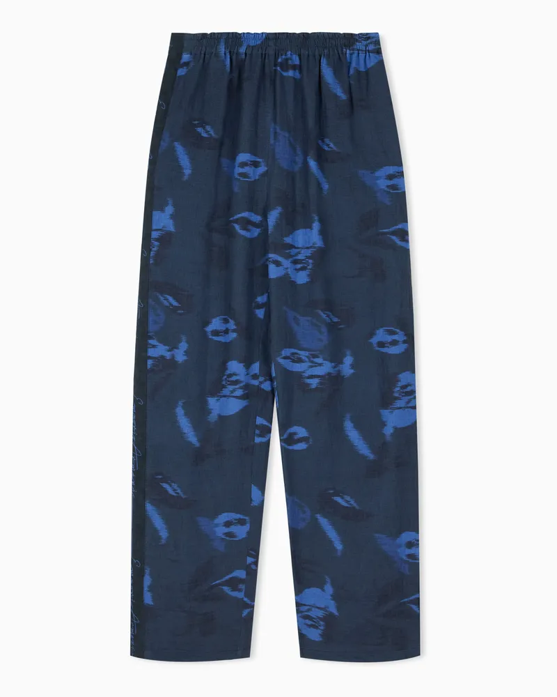 Emporio Armani Pantaloni taglio regular in lino con stampa a fiori chiné Blu