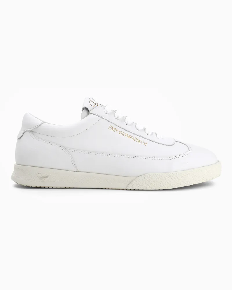 Emporio Armani Sneakers in pelle liscia con logo laterale Bianco